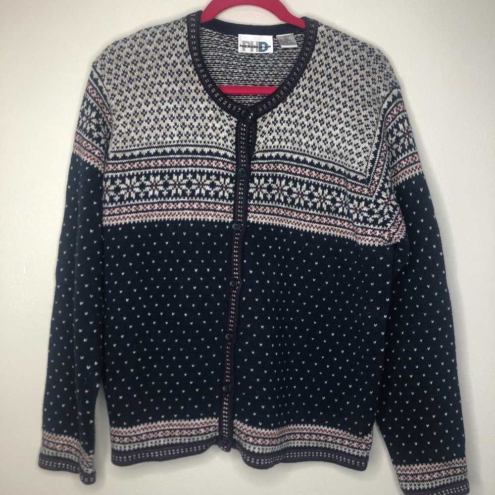 Vintage Paul Harris Design Heavy Patterned Winter Sweater Cardigan Size Large